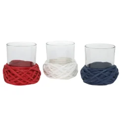 Discount 3.5 in. 3-Piece Patriotic Candleholders Decorated with Red White and Blue Thread Decorations