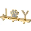 Hot 5 in. 3-Piece Silver Sparkle JOY Christmas Stocking Holders, Silver and Gold with Paw Print Decorative Accents
