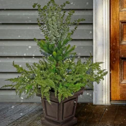 Best 48 in. Pre Lit Cedar and Evergreen Artificial Shrub with Blue and White Berries, LED Lights Topiaries & Shrubs