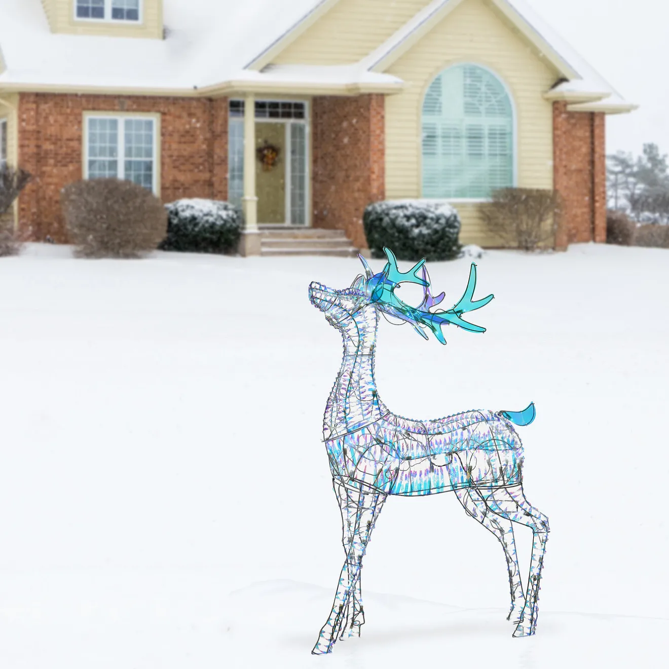 Outlet 48 in. Pre Lit Iridescent Reindeer Decoration with Cool White LED Lights Yard Decorations