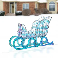 26 in. Pre Lit Iridescent Santa Sleigh Decoration, Strung with 105 Cool White LED Lights Yard Decorations