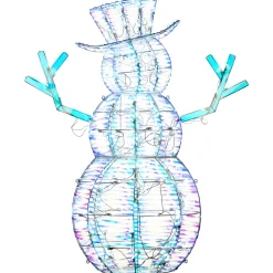 Sale 48 in. Pre Lit Iridescent Snowman Decoration, Cool White LED Lights Yard Decorations