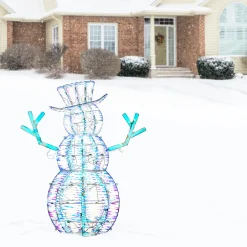 Sale 48 in. Pre Lit Iridescent Snowman Decoration, Cool White LED Lights Yard Decorations