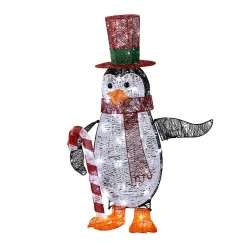 New 36 in. Pre Lit Penguin with Red Top Hat and Candy Cane Decor Yard Decorations