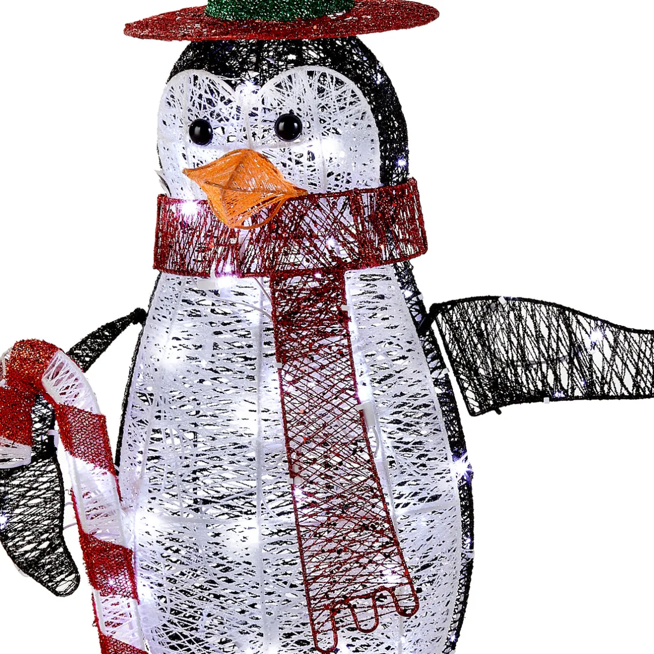 New 36 in. Pre Lit Penguin with Red Top Hat and Candy Cane Decor Yard Decorations