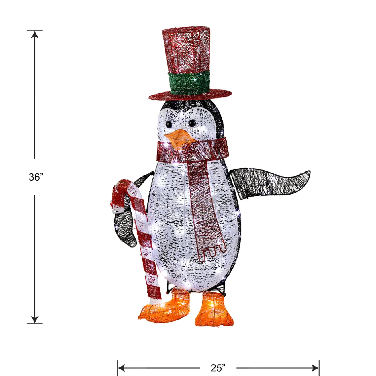 New 36 in. Pre Lit Penguin with Red Top Hat and Candy Cane Decor Yard Decorations