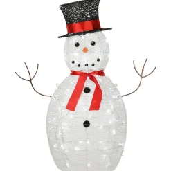 Best 36 in. Pre Lit Sisal Snowman Decoration with Cool White LED Lights Yard Decorations