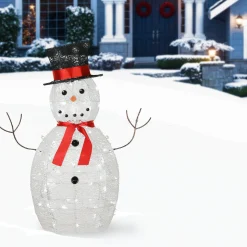 Best 36 in. Pre Lit Sisal Snowman Decoration with Cool White LED Lights Yard Decorations