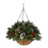 20 in. Pre-Lit Frosted Berry Hanging Basket with LED Lights Hanging Baskets
