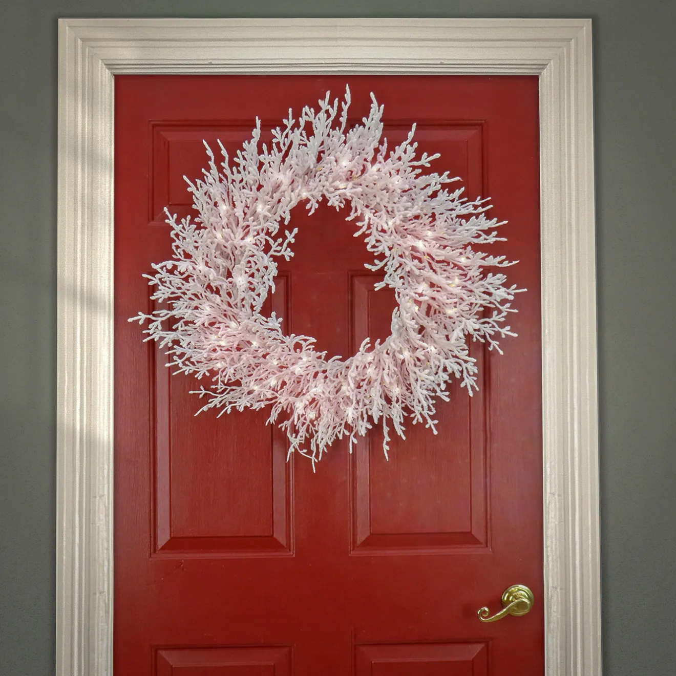 Discount 30 in. Pre-Lit HGTV Home Collection Christmas by the Sea Coral Wreath Pre-Lit Christmas Wreaths|25-36 Inch Christmas Wreaths