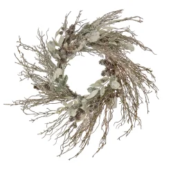 Discount 24 in. Pre-Lit Alpine Snow Lump Wreath with Pure White LED Rice Lights Pre-Lit Christmas Wreaths|21-24 Inch Christmas Wreaths