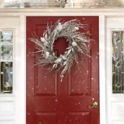Discount 24 in. Pre-Lit Alpine Snow Lump Wreath with Pure White LED Rice Lights Pre-Lit Christmas Wreaths|21-24 Inch Christmas Wreaths