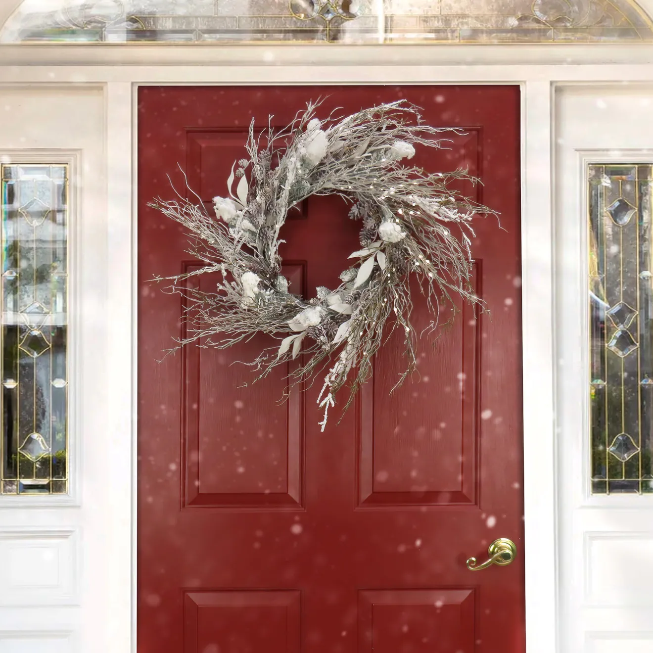 Discount 24 in. Pre-Lit Alpine Snow Lump Wreath with Pure White LED Rice Lights Pre-Lit Christmas Wreaths|21-24 Inch Christmas Wreaths
