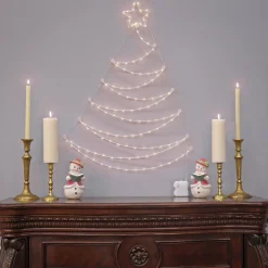 Online 37 in. Pre-Lit Artificial Silver Christmas Tree, Hanging Metal Wire Decoration with Warm White LED Lights Decorative Accents