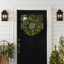 New 24 in. Pre-Lit Bristle Berry Wreath with LED Lights Pre-Lit Christmas Wreaths|21-24 Inch Christmas Wreaths
