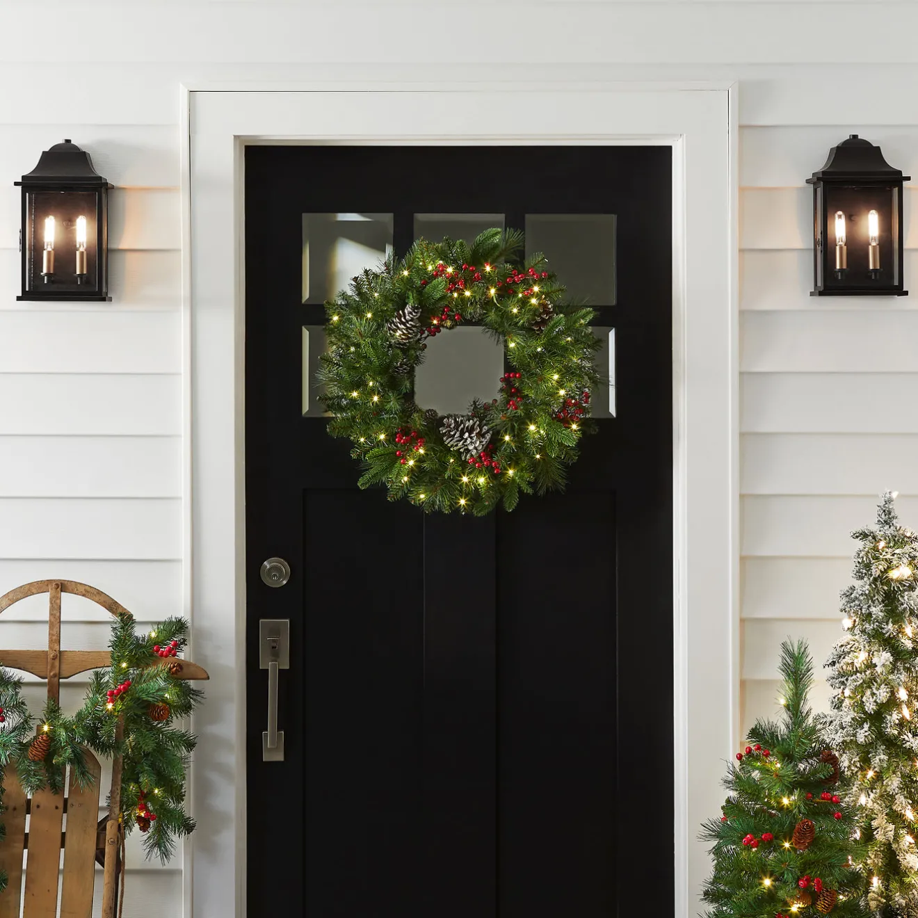New 24 in. Pre-Lit Bristle Berry Wreath with LED Lights Pre-Lit Christmas Wreaths|21-24 Inch Christmas Wreaths