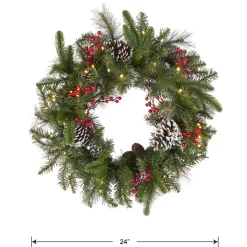 New 24 in. Pre-Lit Bristle Berry Wreath with LED Lights Pre-Lit Christmas Wreaths|21-24 Inch Christmas Wreaths