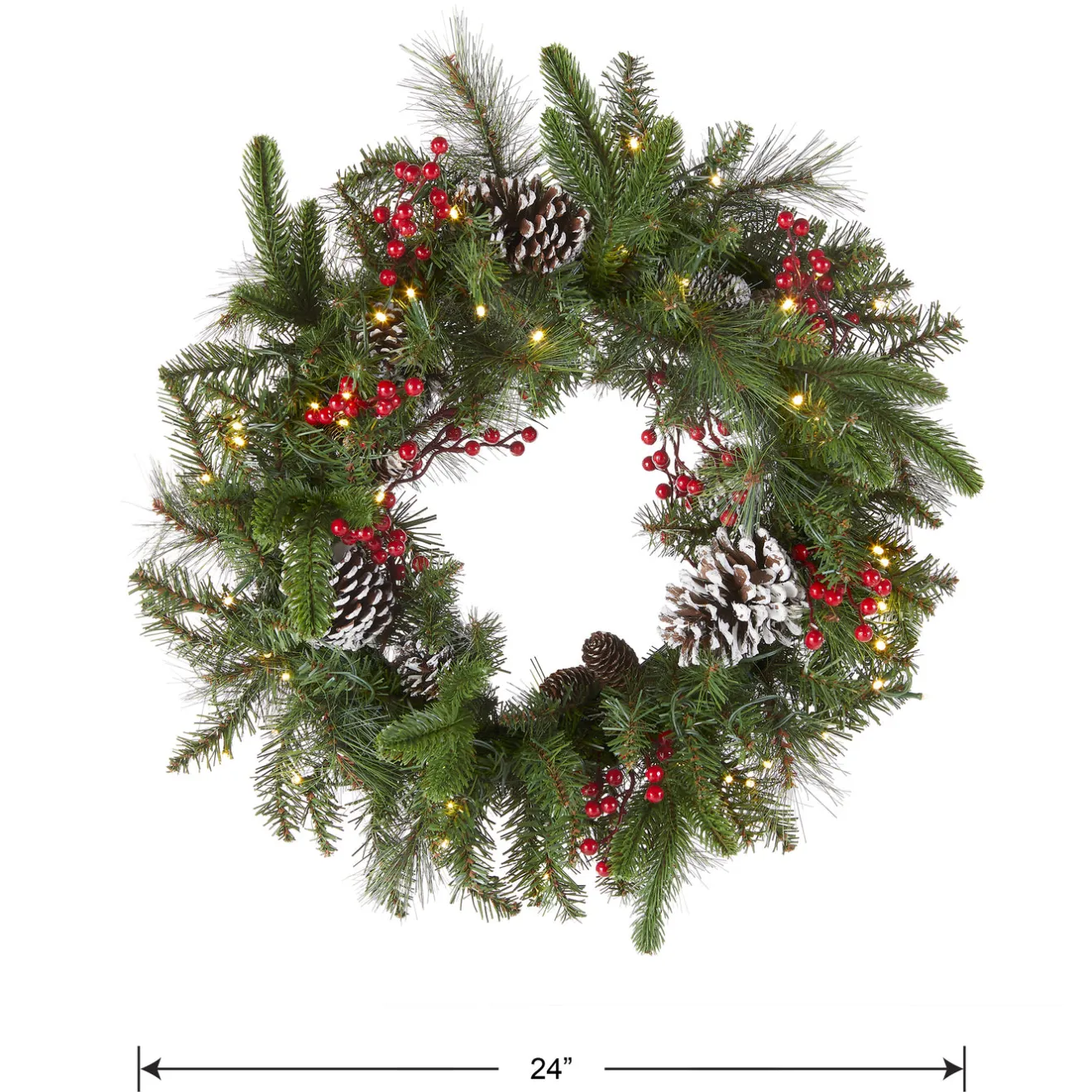 New 24 in. Pre-Lit Bristle Berry Wreath with LED Lights Pre-Lit Christmas Wreaths|21-24 Inch Christmas Wreaths