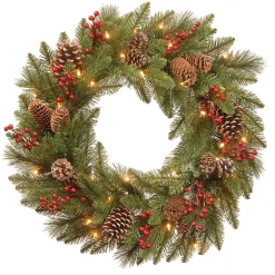 New 24 in. Pre-Lit Bristle Berry Wreath with LED Lights Pre-Lit Christmas Wreaths|21-24 Inch Christmas Wreaths