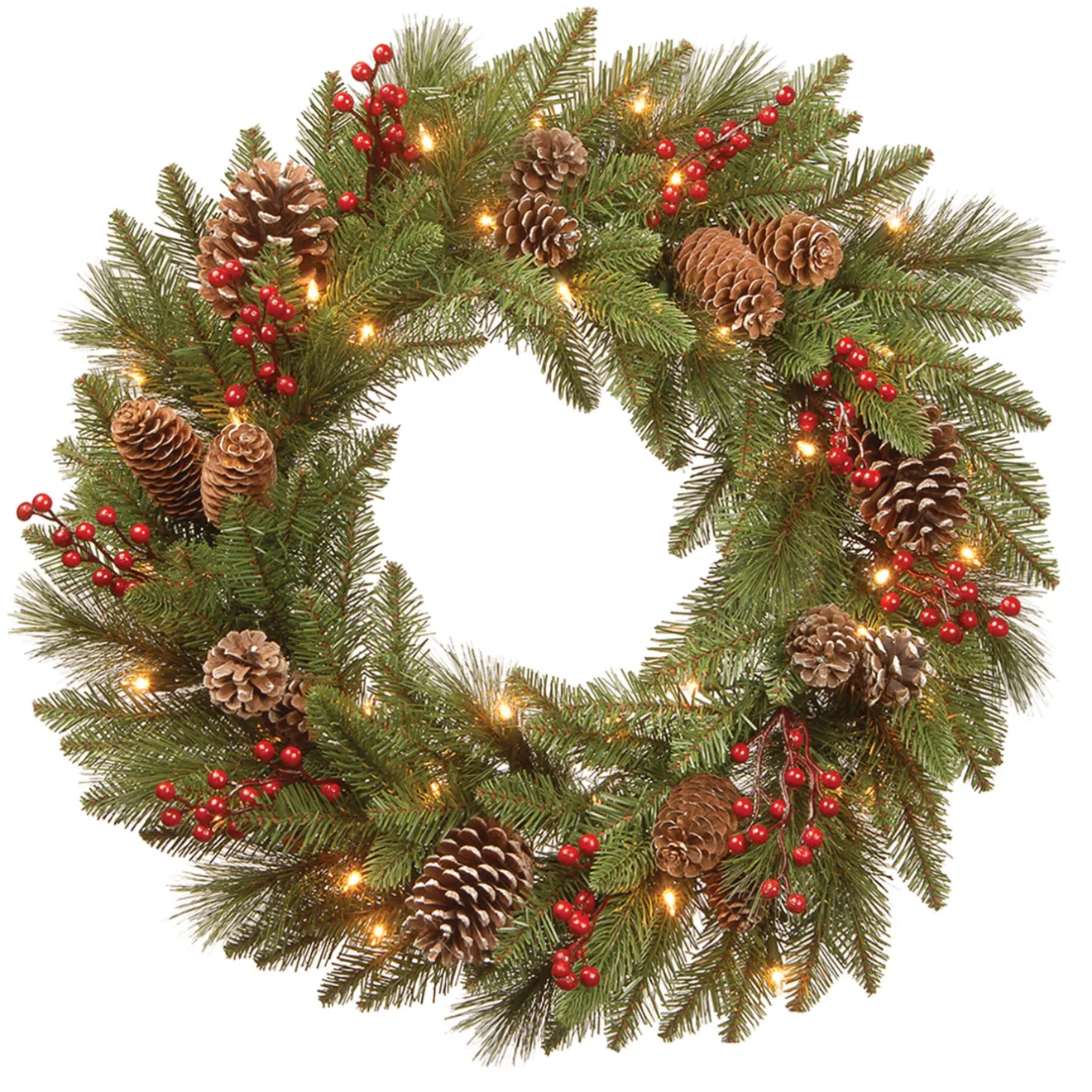 New 24 in. Pre-Lit Bristle Berry Wreath with LED Lights Pre-Lit Christmas Wreaths|21-24 Inch Christmas Wreaths