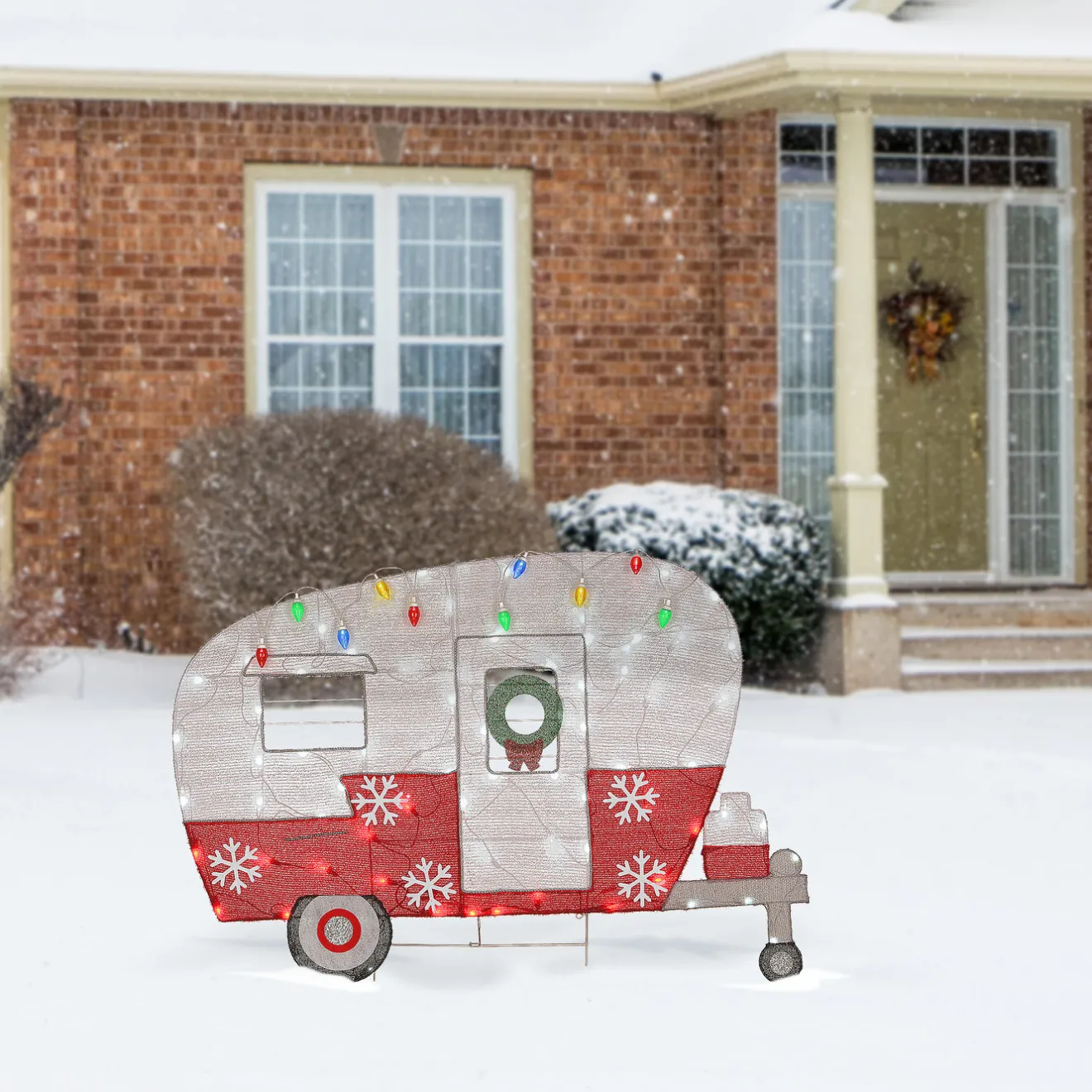 Clearance 32 in. Pre-Lit Christmas Camper Yard Decorations