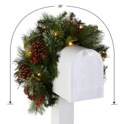 36 in. Pre-Lit Colonial Fir Mailbox Swag with LED Lights Swags
