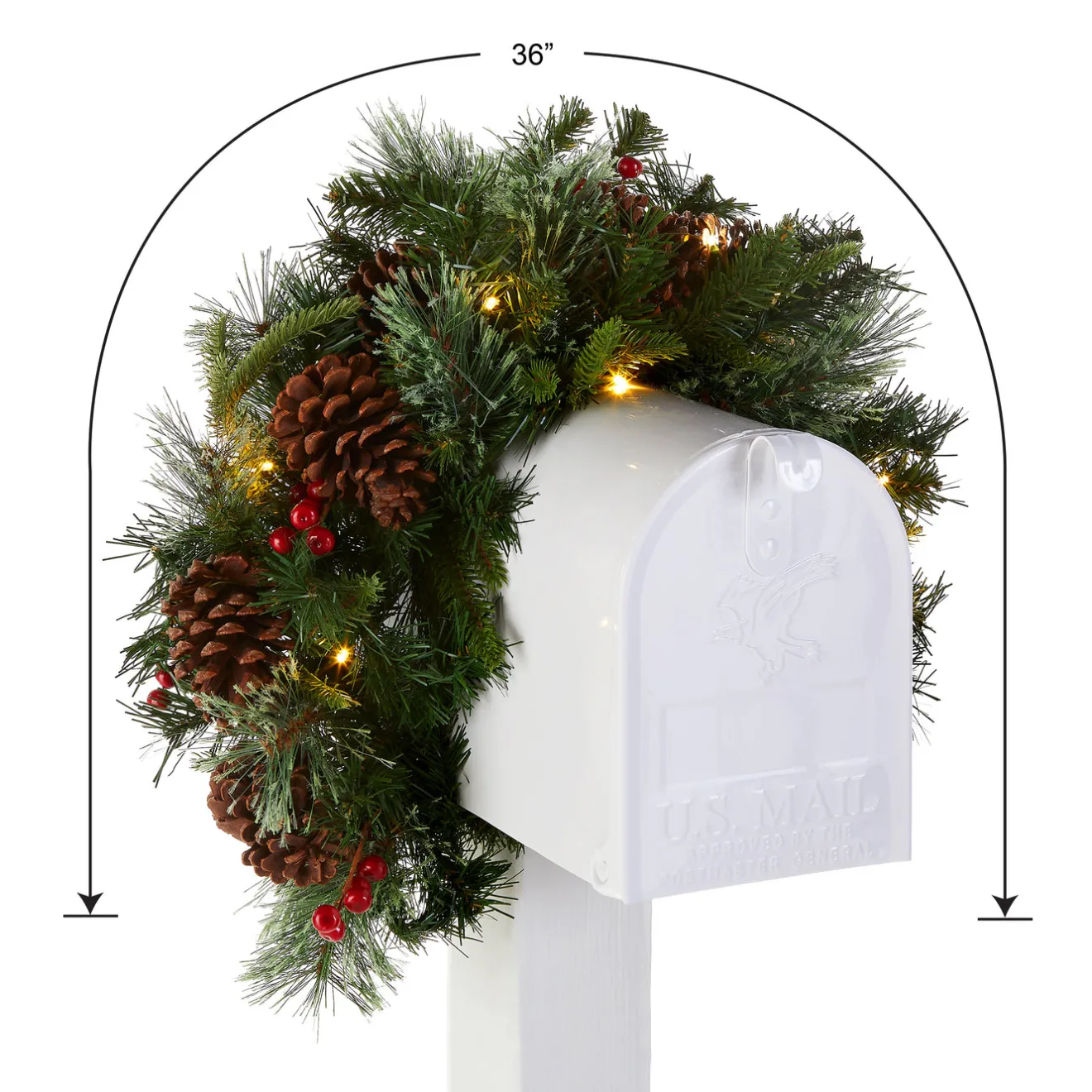 36 in. Pre-Lit Colonial Fir Mailbox Swag with LED Lights Swags