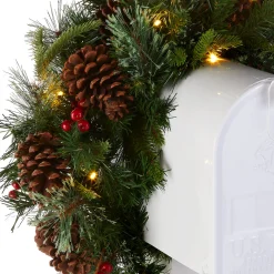 36 in. Pre-Lit Colonial Fir Mailbox Swag with LED Lights Swags