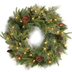 Sale 30 in. Pre-Lit Colonial Fir Wreath with Clear Lights Pre-Lit Christmas Wreaths|25-36 Inch Christmas Wreaths