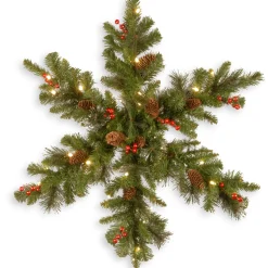 Outlet 32 in. Pre-Lit Crestwood Spruce Snowflake with Warm White LED Lights Pre-Lit Christmas Wreaths|25-36 Inch Christmas Wreaths