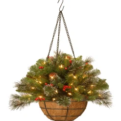 Online 20 in. Pre-Lit Crestwood Spruce Hanging Basket with LED Lights Hanging Baskets