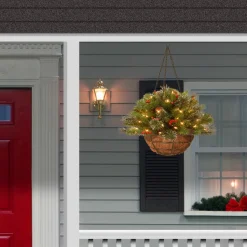Online 20 in. Pre-Lit Crestwood Spruce Hanging Basket with LED Lights Hanging Baskets