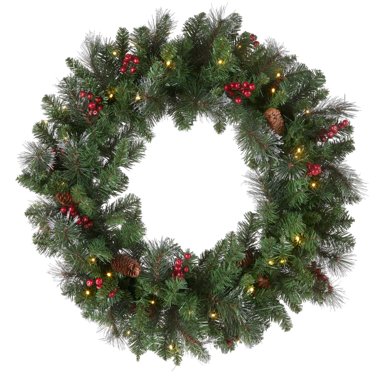 Outlet 30 in. Pre-Lit Crestwood Spruce Wreath with Warm White LED Lights Pre-Lit Christmas Wreaths|25-36 Inch Christmas Wreaths