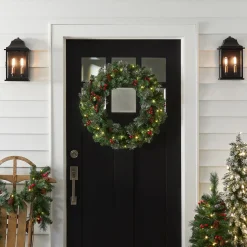 Outlet 30 in. Pre-Lit Crestwood Spruce Wreath with Warm White LED Lights Pre-Lit Christmas Wreaths|25-36 Inch Christmas Wreaths