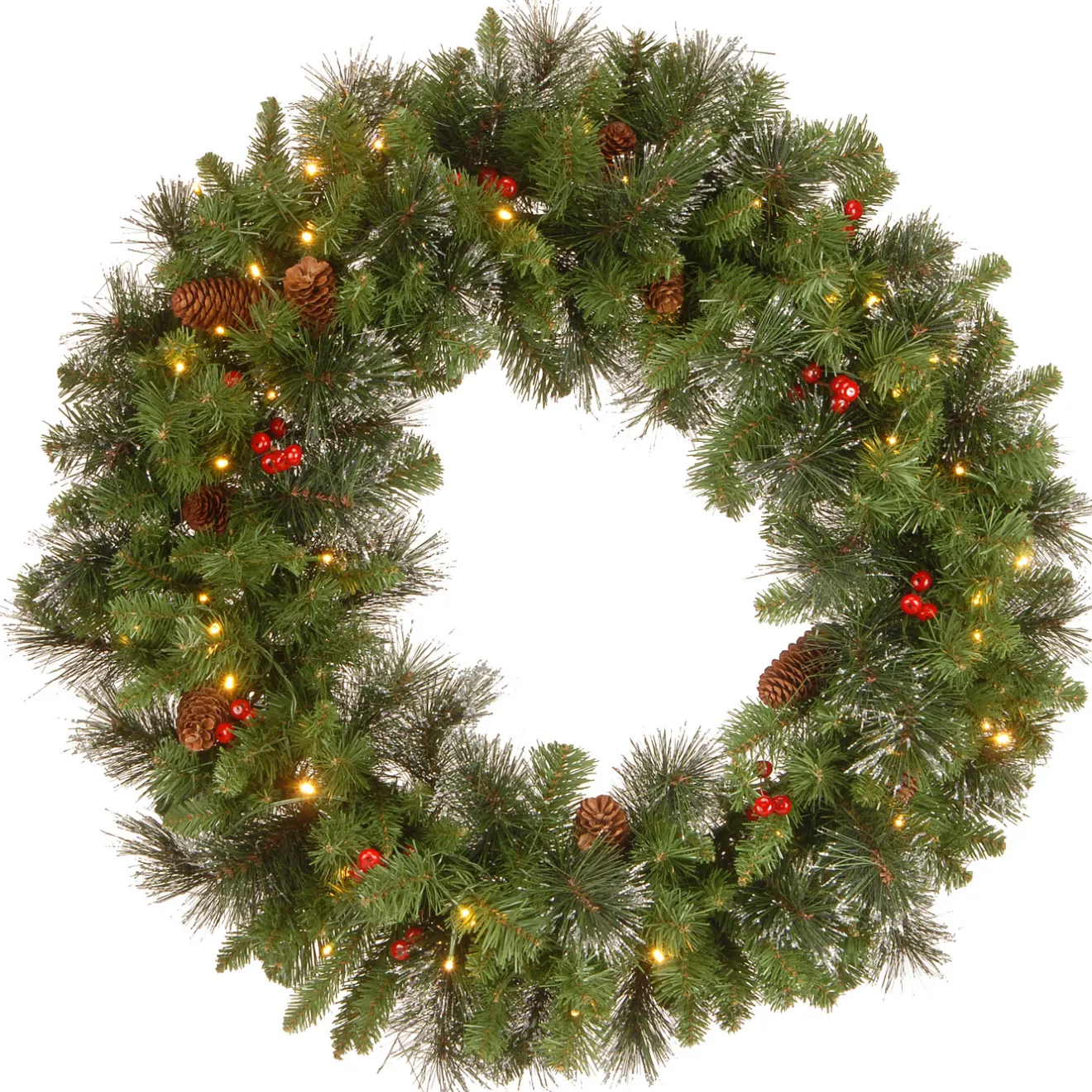 Outlet 30 in. Pre-Lit Crestwood Spruce Wreath with Warm White LED Lights Pre-Lit Christmas Wreaths|25-36 Inch Christmas Wreaths