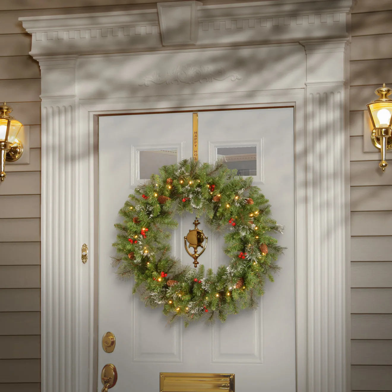 Outlet 30 in. Pre-Lit Crestwood Spruce Wreath with Warm White LED Lights Pre-Lit Christmas Wreaths|25-36 Inch Christmas Wreaths