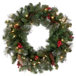 Online 24 in. Pre-Lit Crestwood Spruce Wreath with Clear Lights - Plug In Pre-Lit Christmas Wreaths|21-24 Inch Christmas Wreaths