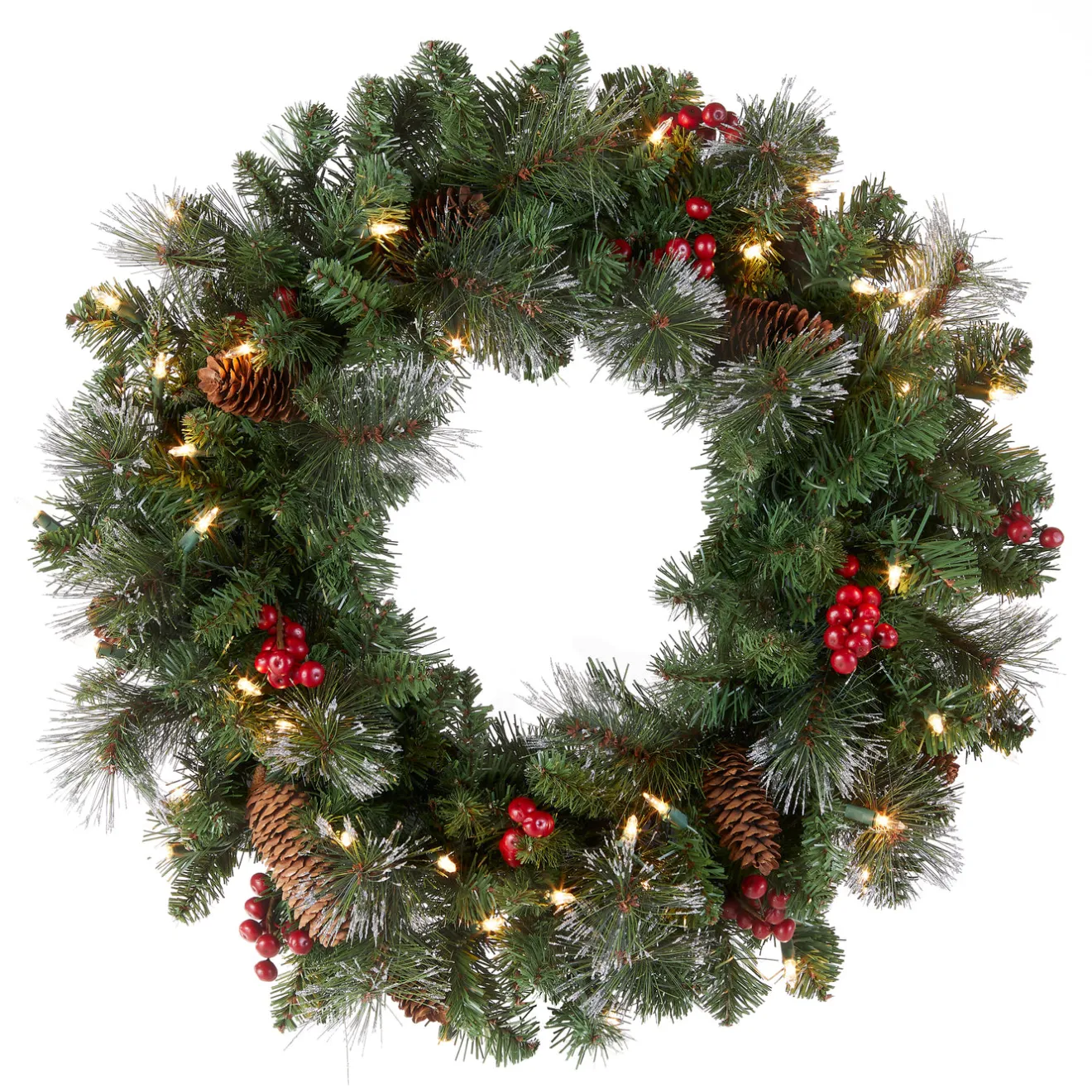 Online 24 in. Pre-Lit Crestwood Spruce Wreath with Clear Lights - Plug In Pre-Lit Christmas Wreaths|21-24 Inch Christmas Wreaths