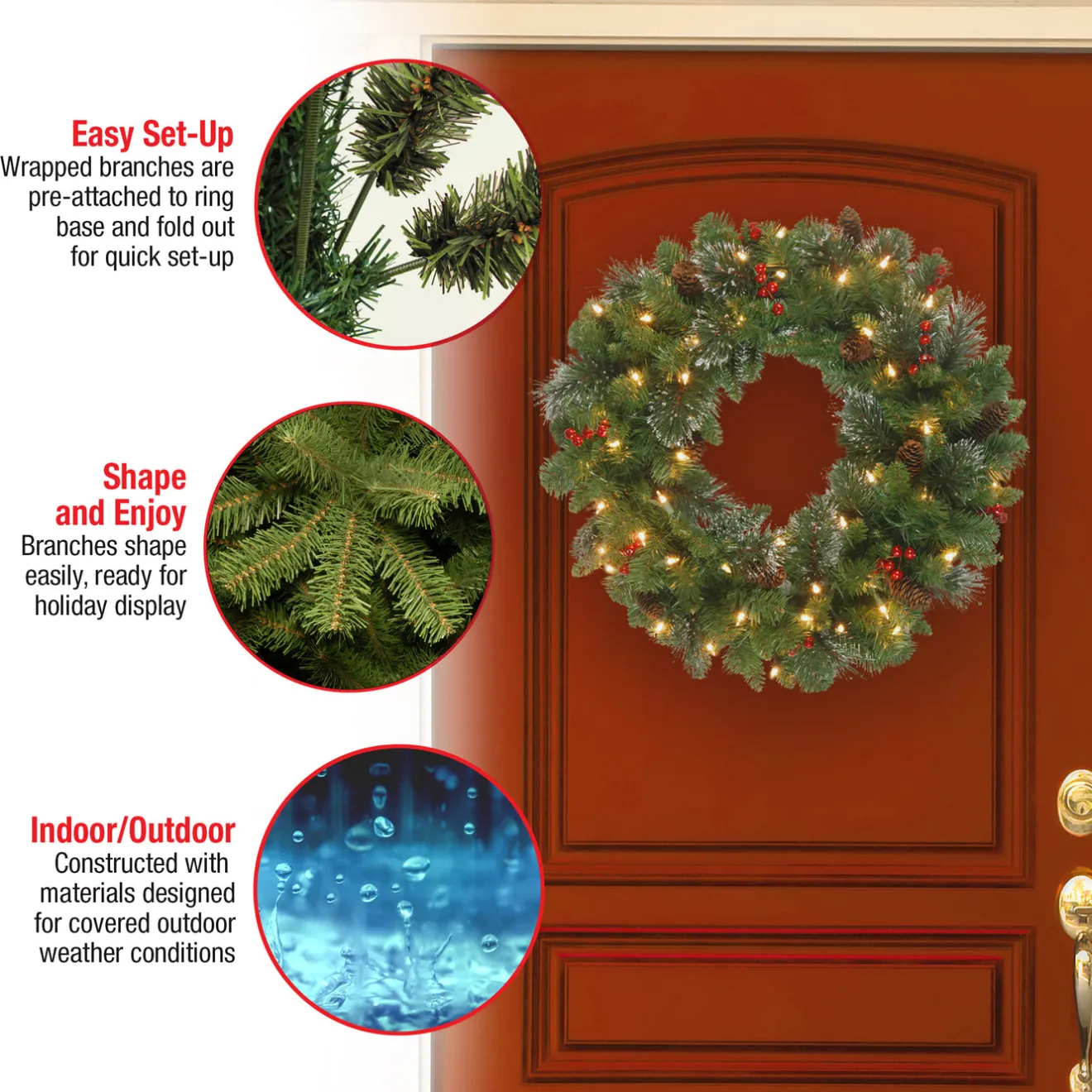 Online 24 in. Pre-Lit Crestwood Spruce Wreath with Clear Lights - Plug In Pre-Lit Christmas Wreaths|21-24 Inch Christmas Wreaths