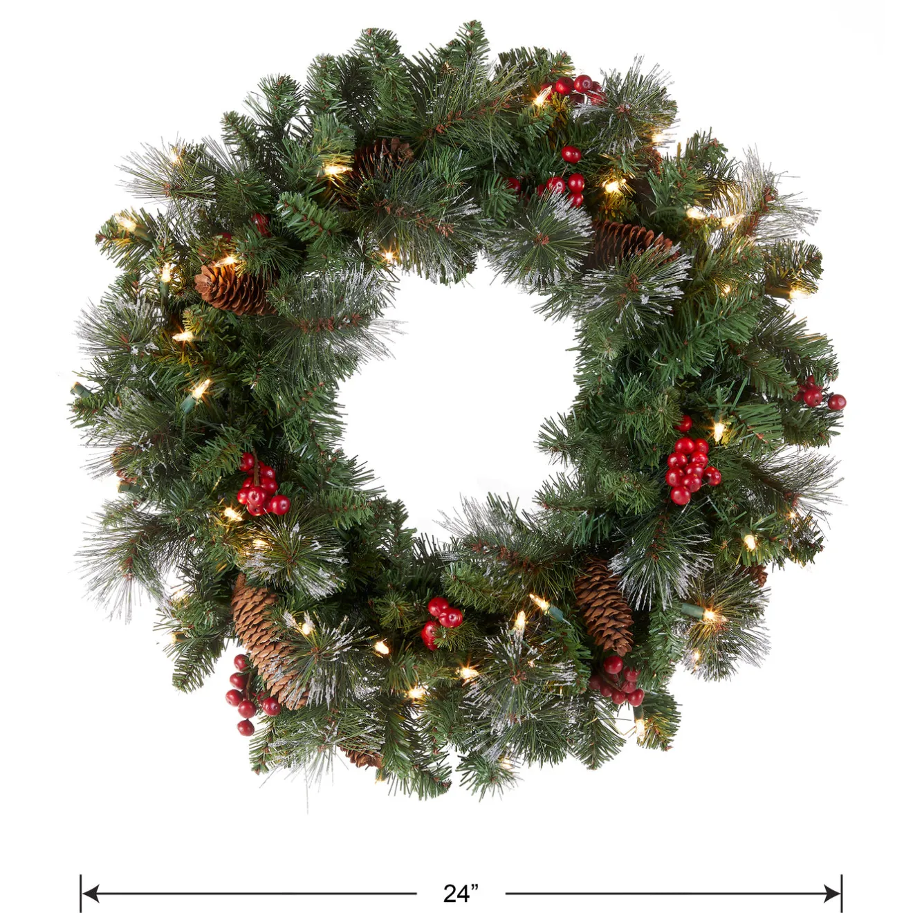 Online 24 in. Pre-Lit Crestwood Spruce Wreath with Clear Lights - Plug In Pre-Lit Christmas Wreaths|21-24 Inch Christmas Wreaths