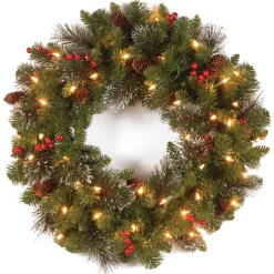 Online 24 in. Pre-Lit Crestwood Spruce Wreath with Clear Lights - Plug In Pre-Lit Christmas Wreaths|21-24 Inch Christmas Wreaths