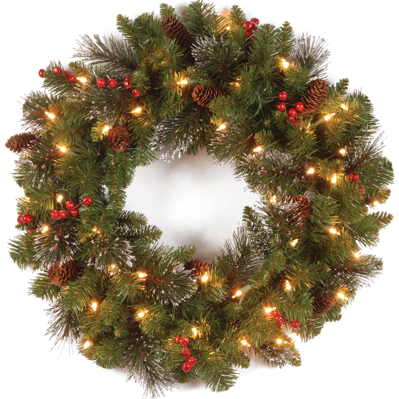 Online 24 in. Pre-Lit Crestwood Spruce Wreath with Clear Lights - Plug In Pre-Lit Christmas Wreaths|21-24 Inch Christmas Wreaths