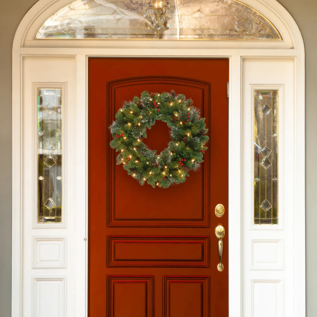 24 in. Pre-Lit Crestwood Spruce Wreath with Warm White LED Lights Pre-Lit Christmas Wreaths|21-24 Inch Christmas Wreaths