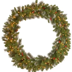 Clearance 48 in. Pre-Lit Crestwood Spruce Wreath with Clear Lights Pre-Lit Christmas Wreaths|37-60 Inch Christmas Wreaths