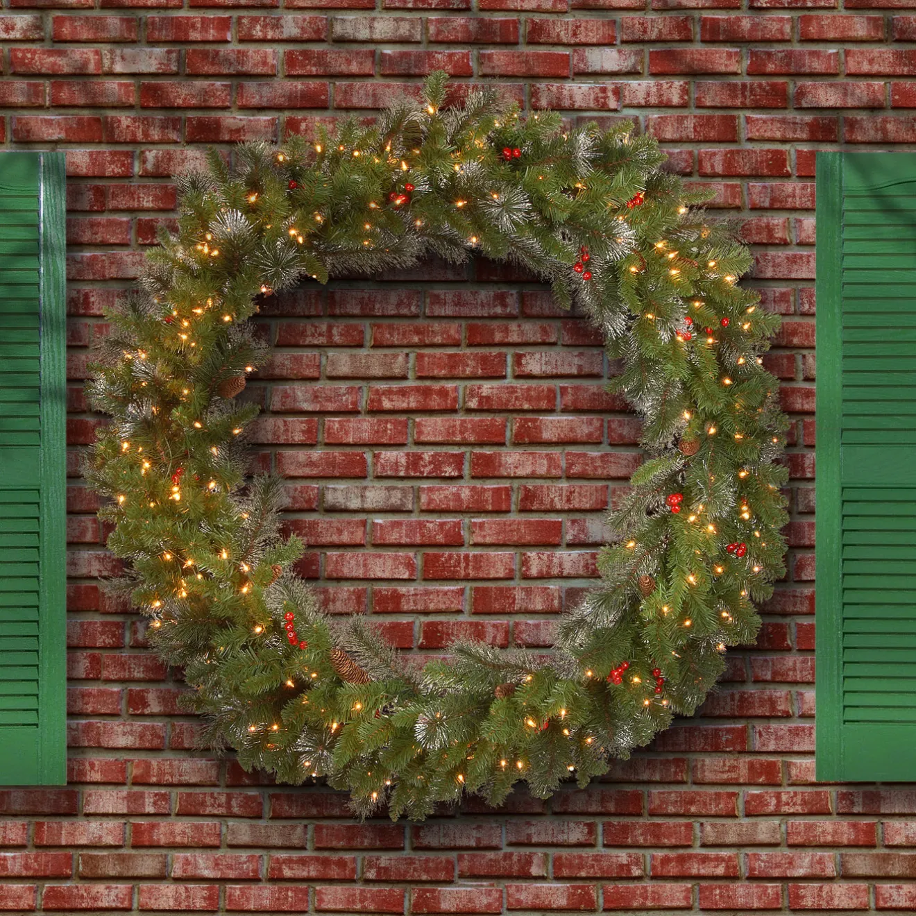 Clearance 48 in. Pre-Lit Crestwood Spruce Wreath with Clear Lights Pre-Lit Christmas Wreaths|37-60 Inch Christmas Wreaths