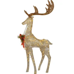 Best 55 in. Pre-lit Crystal Champagne Standing Buck Yard Decorations