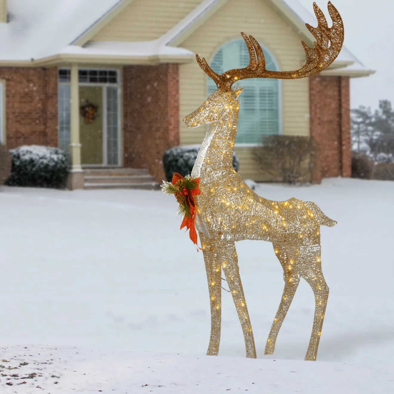Best 55 in. Pre-lit Crystal Champagne Standing Buck Yard Decorations