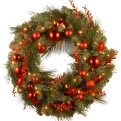 Discount 24 in. Pre-Lit Decorative Collection Red Mixed Wreath with Warm White LED Lights Pre-Lit Christmas Wreaths|21-24 Inch Christmas Wreaths