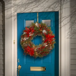 Discount 30 in. Pre-Lit Decorative Collection Tartan Plaid Wreath with Warm White LED Lights Pre-Lit Christmas Wreaths|25-36 Inch Christmas Wreaths