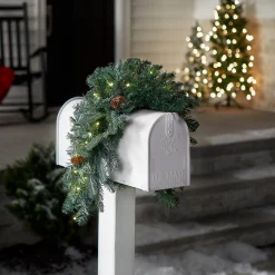 Online 36 in. Pre-Lit Frosted Arctic Spruce Mailbox Swag with LED Lights Swags
